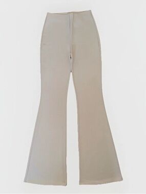 H&M Women Sz XS Fitted And Flared Tan Cream Pants Elastic Waistband High Rise